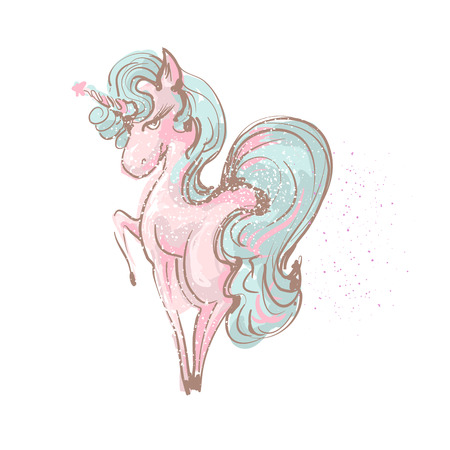 Beautiful cute girl unicorn vector hand drawn illustration on white backgtound.のイラスト素材
