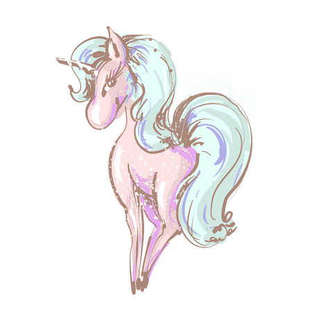 Beautiful cute girl unicorn with long lashes vector hand drawn illustration on white backgtound.のイラスト素材