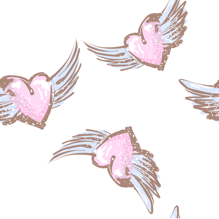 flitting hearts tender pastel seamless pattern.のイラスト素材