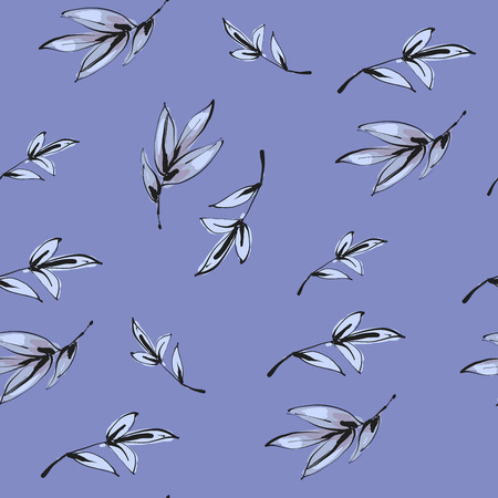 Bamboo leaves seamless pattern on blue background.のイラスト素材