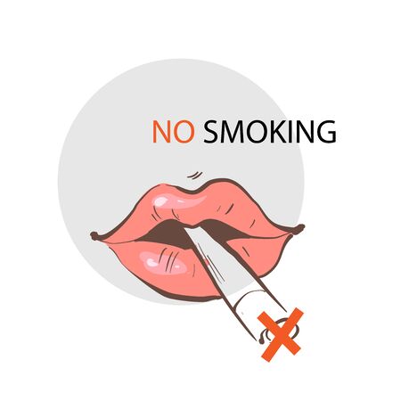 Lips with cigarette. No smoking sign slogan. vector illustration.のイラスト素材