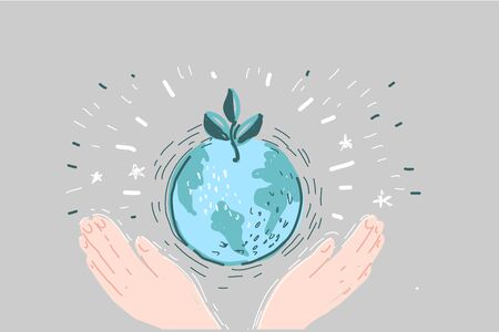 Cartoon illustration of a hands holding earthのイラスト素材