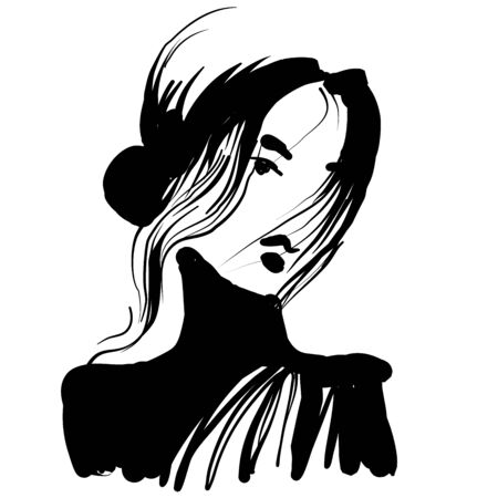 beauty girl face portrait fashion illustration black and whiteのイラスト素材