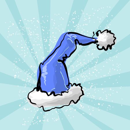 Blue cartoon Santa Hat with plush trim on rays backgroundのイラスト素材