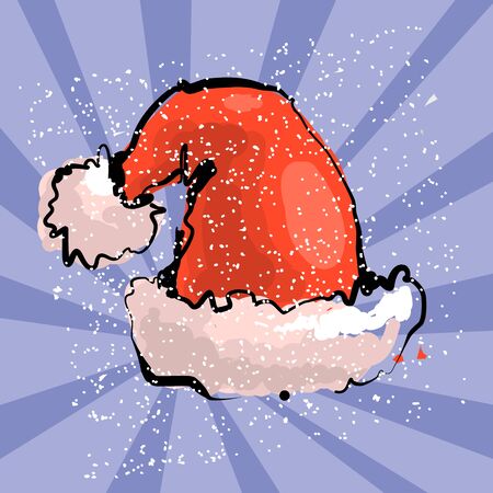 Vector illustration of red Santa s hat with blue snow ray backgroundのイラスト素材