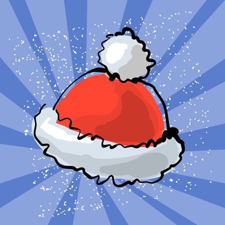 Vector illustration of red Santa s hat with snow ray background.のイラスト素材