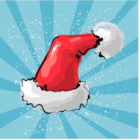 Vector illustration of red Santa s hat with snow ray background.のイラスト素材