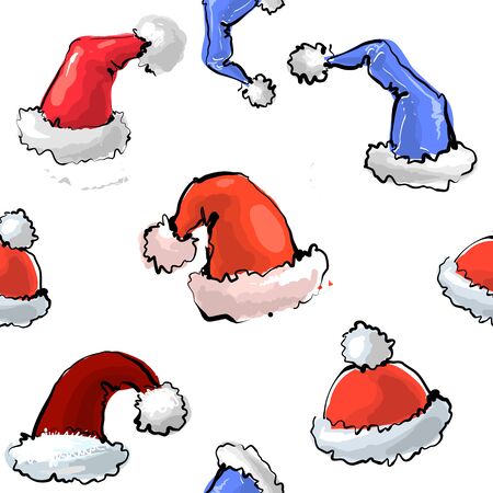 Cute colorful Seamless pattern of Santa s hats on white background vector illustrationのイラスト素材
