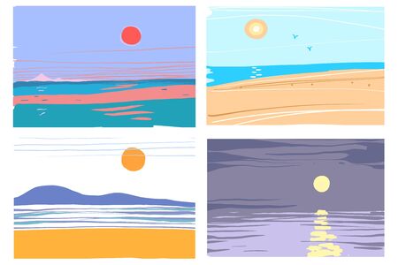 Hand drawn abstract sea landscape collection vector illustrationのイラスト素材