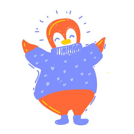 Cute Happy winter Penguin in sweater and winter bootsのイラスト素材