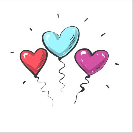 Balloons like heart pink, blue, violet, Valentine day. concept of baloon event joy present romance, up to the sky, leisure. isolated on white background.のイラスト素材