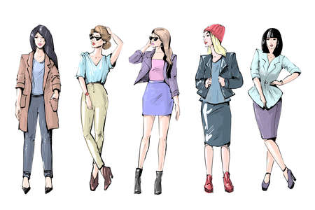 Casual fashion girls fashion sketch vector artのイラスト素材