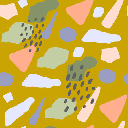 Colorful hand drawn trendy contemporary abstract shapes seamless pattern. Vector modern collage illustrationのイラスト素材