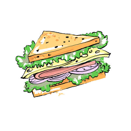 Ham cheese and vegetable sandwich illustration isolated on whiteのイラスト素材