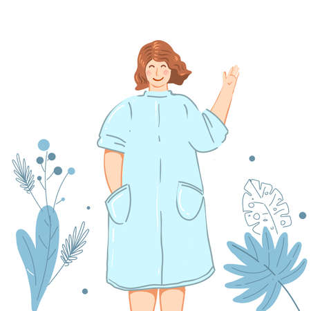 A female doctor happy smiling with contemporary floral backgroundのイラスト素材
