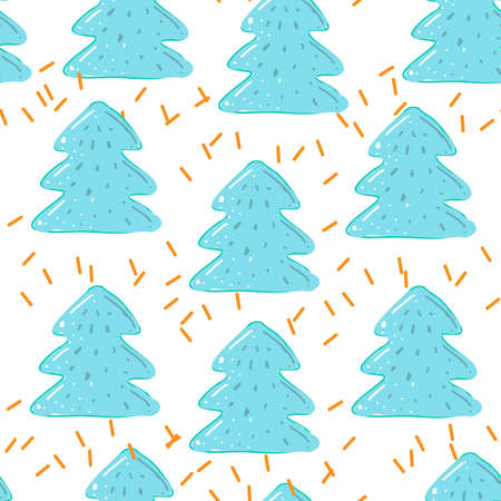 Vector seamless pattern with winter cute Christmas trees. Scandinavian style. Abstract Hand drawn background for design and decoration textile, covers, package, wrapping paper.のイラスト素材