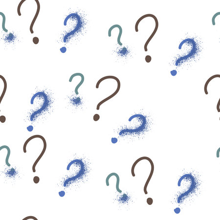 Quiz seamless pattern. Question marks, doubt, faq background. Simple endless repeating motif. Poll,...