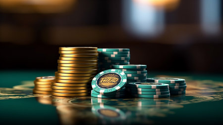 Casino gambling. Chips on the table.の素材