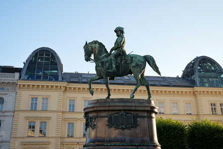 A horseman in Vienna: A monument to history and power.の写真素材