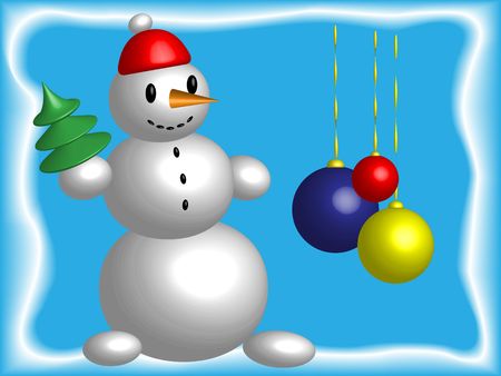 Snowball with a pine and Christmas-tree decorationの写真素材