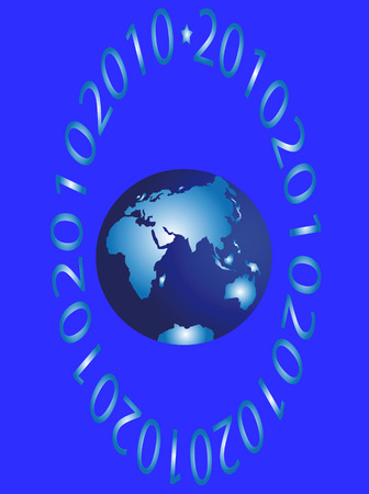 The east hemisphere and figures on blue backgroundのイラスト素材