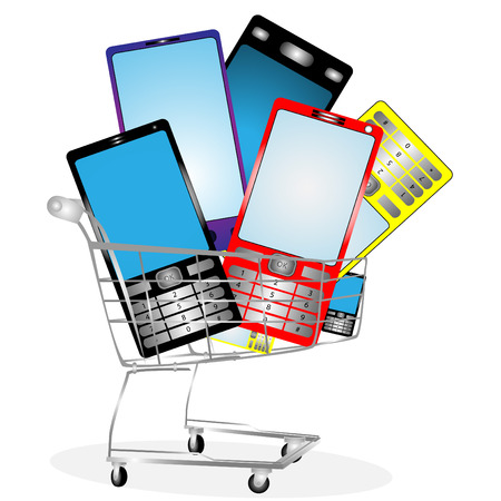 Collection of mobile phones on white background in the cardのイラスト素材