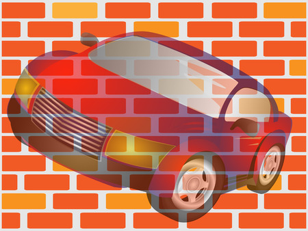 Car drawing on brick wallのイラスト素材