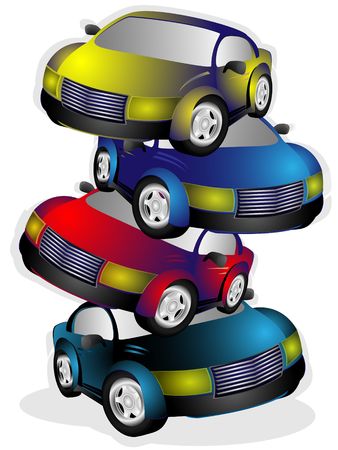 Piramide made in cars on white backgroundの写真素材
