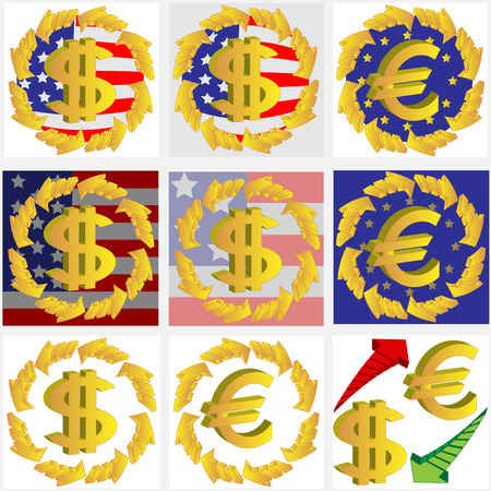 Six icons with symbols of bank notes on various backgroundのイラスト素材