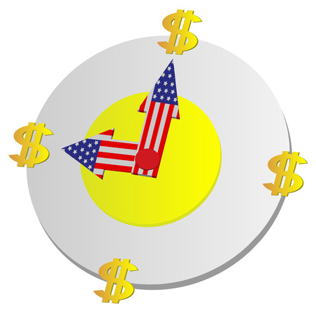 Clock made of the symbolical image of money and flag of the USAのイラスト素材