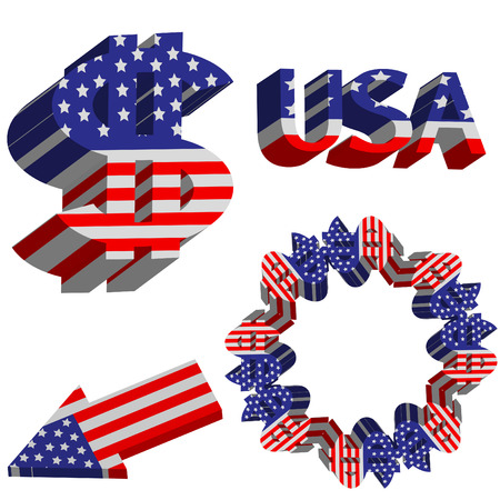 Four sumbols made of flag USA on pure backgroundのイラスト素材