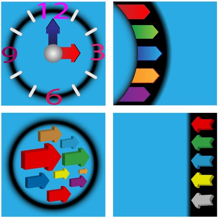 Arrows and clock on four various backgroundsのイラスト素材