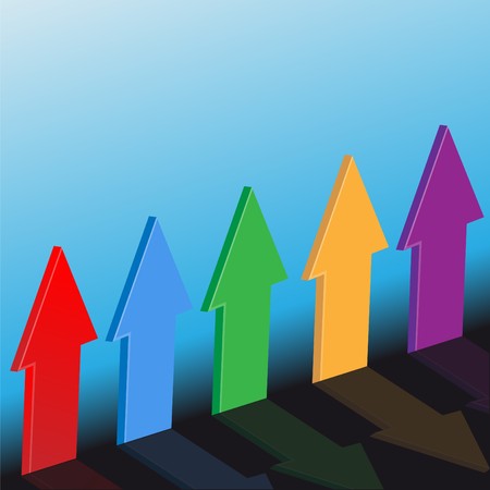 Five arrows different color and shade on a blue backgroundのイラスト素材
