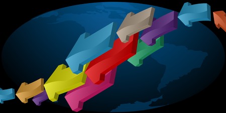 Color arrows and map of the western hemisphere on a black backgroundのイラスト素材