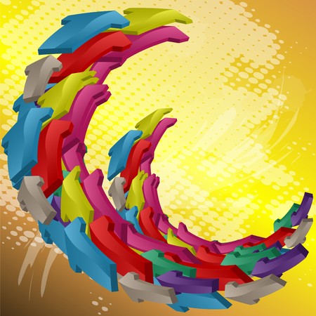 Color arrows executed in the form of a half ring on a gold abstract backgroundのイラスト素材