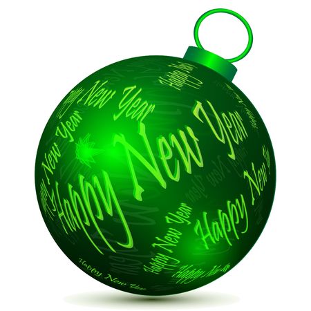 Green ornament in the form of a sphere with an inscription for a Christmas treeの写真素材