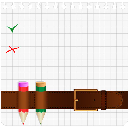 Belt for trousers and colored pencils are a piece of paper for recordsのイラスト素材