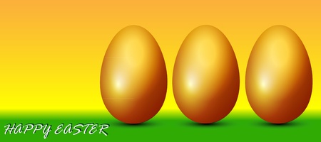 Easter eggs are golden brown on a greeting cardのイラスト素材