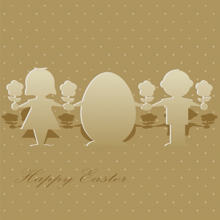 Paper silhouettes of children and Easter eggs for greeting cardのイラスト素材
