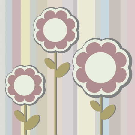 Vintage Bouquet of three flowers on the abstract striped backgroundのイラスト素材