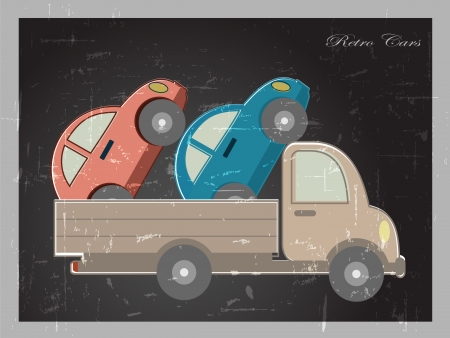 an old truck transports passenger carsのイラスト素材