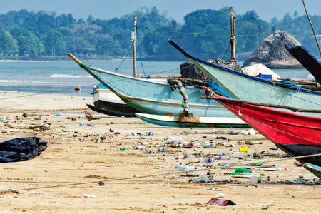 Pollution world ocean water with waste, plastics garbage - back side of tourism and modern life....