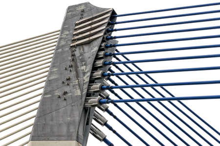 Detail of modern architecture - fastening of metal, steel at bridge construction. Isolated on white background.の写真素材