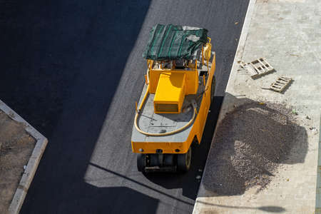 Pneumatic Tire Roller.  Construction road machinery at work . Top view.の写真素材