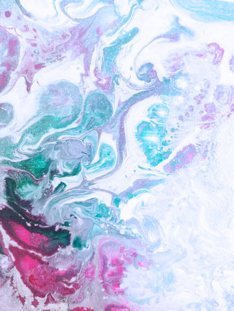Marbled blue and pink abstract background. Liquid marble ink pattern.の写真素材