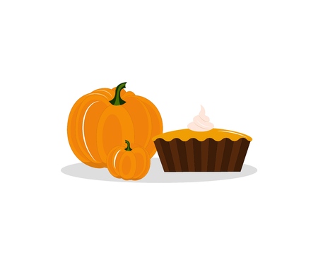 Illustration of pumpkins and pie. Vector. Logo icon. Element of design for thinksgiving day, halloween, autumn festival. Isolatedのイラスト素材