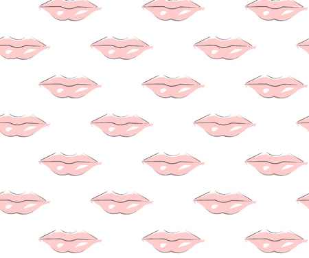 seamless pattern of pink lips with white glare. Vector. As print for clothes, bags, towel.のイラスト素材