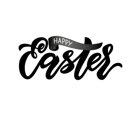 Modern calligraphy lettering Happy Easter on white background. Vector illustration.Template as greeting card, promotion, poster, flyer, web-banner, printのイラスト素材