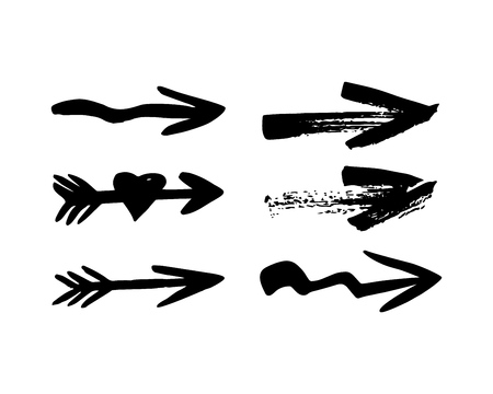Hand drawn black six different arrows on white. Vector illustration. As decorative element for web, print.のイラスト素材