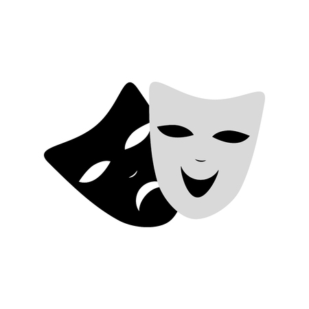 Venetian Carnival masks fun and sad isolated icon. Black and white color. Isolated. Vector illustration. Decorative element for print, flyerのイラスト素材